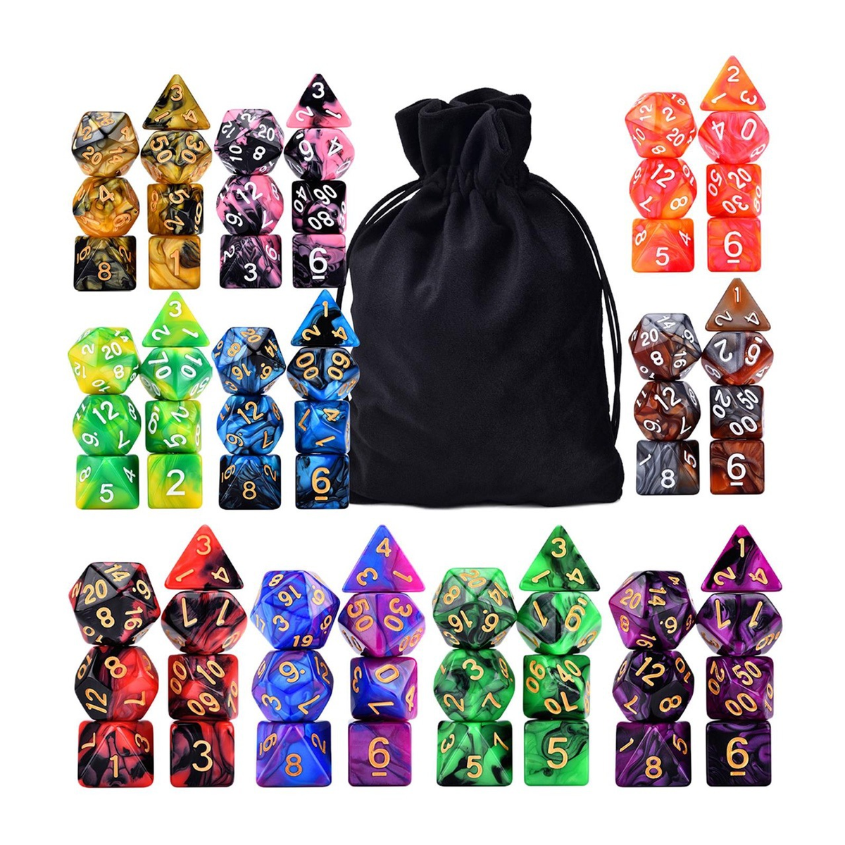 70-Piece Polyhedral Dice Set with Storage Bag