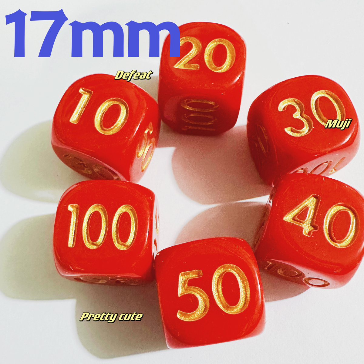 17 mm Red Numbered Dice with Gold-Colored Markings