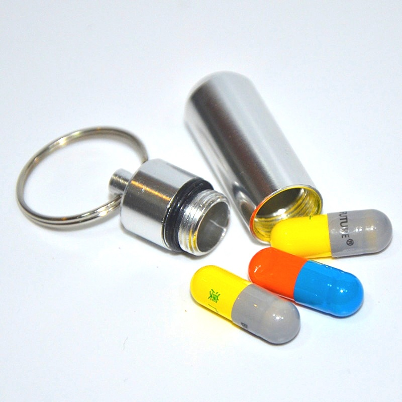 Small Aluminum Alloy Pill Storage Capsule with Keyring
