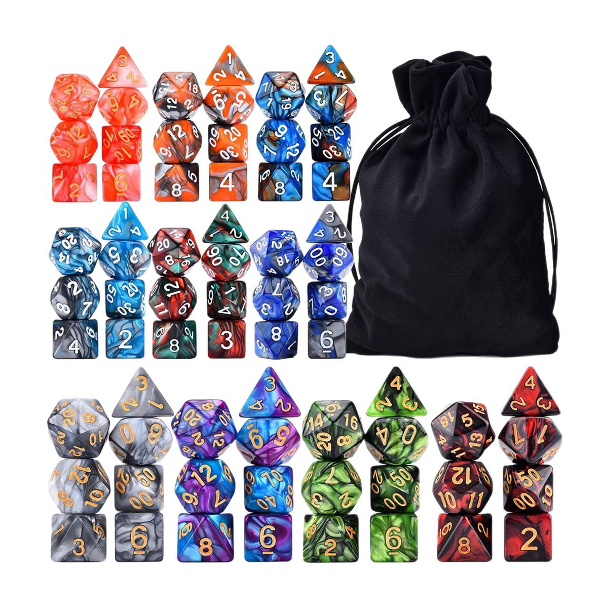 70-Piece Polyhedral Dice Set with Storage Bag
