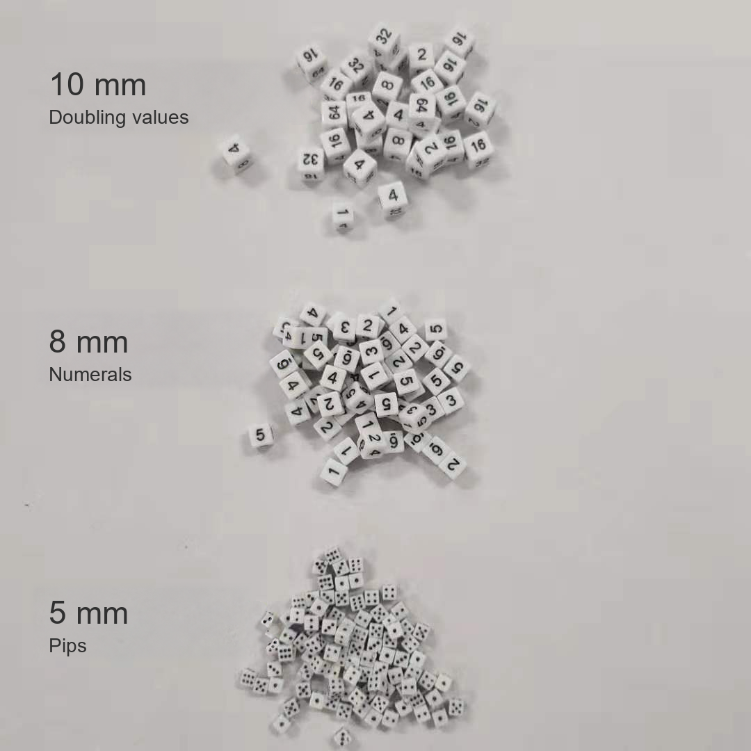 Acrylic Doubling Dice with Square Corners, 8 mm and 10 mm