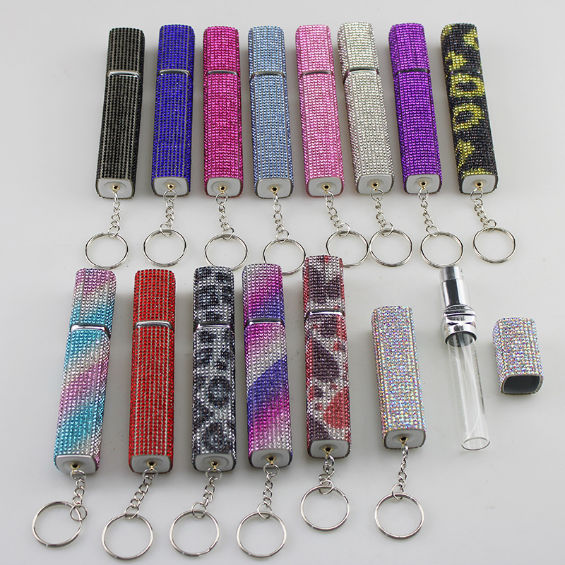 Rhinestone Refillable Perfume Atomizer Keyrings, 10 mL