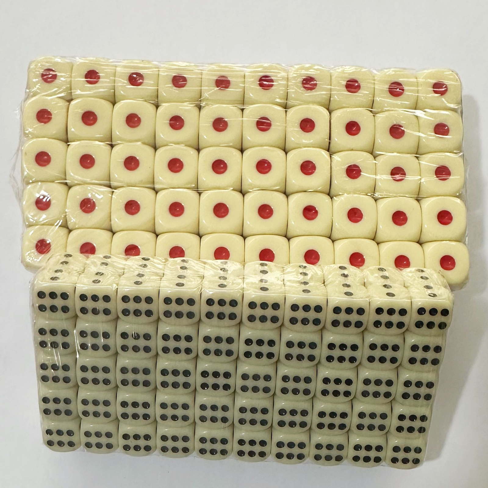 Acrylic Dice with Red and Black Pips, 10 mm and 12 mm