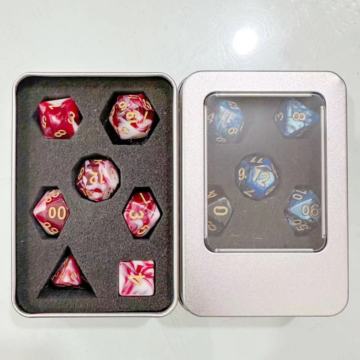 7-Piece Pearlescent Acrylic Polyhedral Dice Set with Square Corners