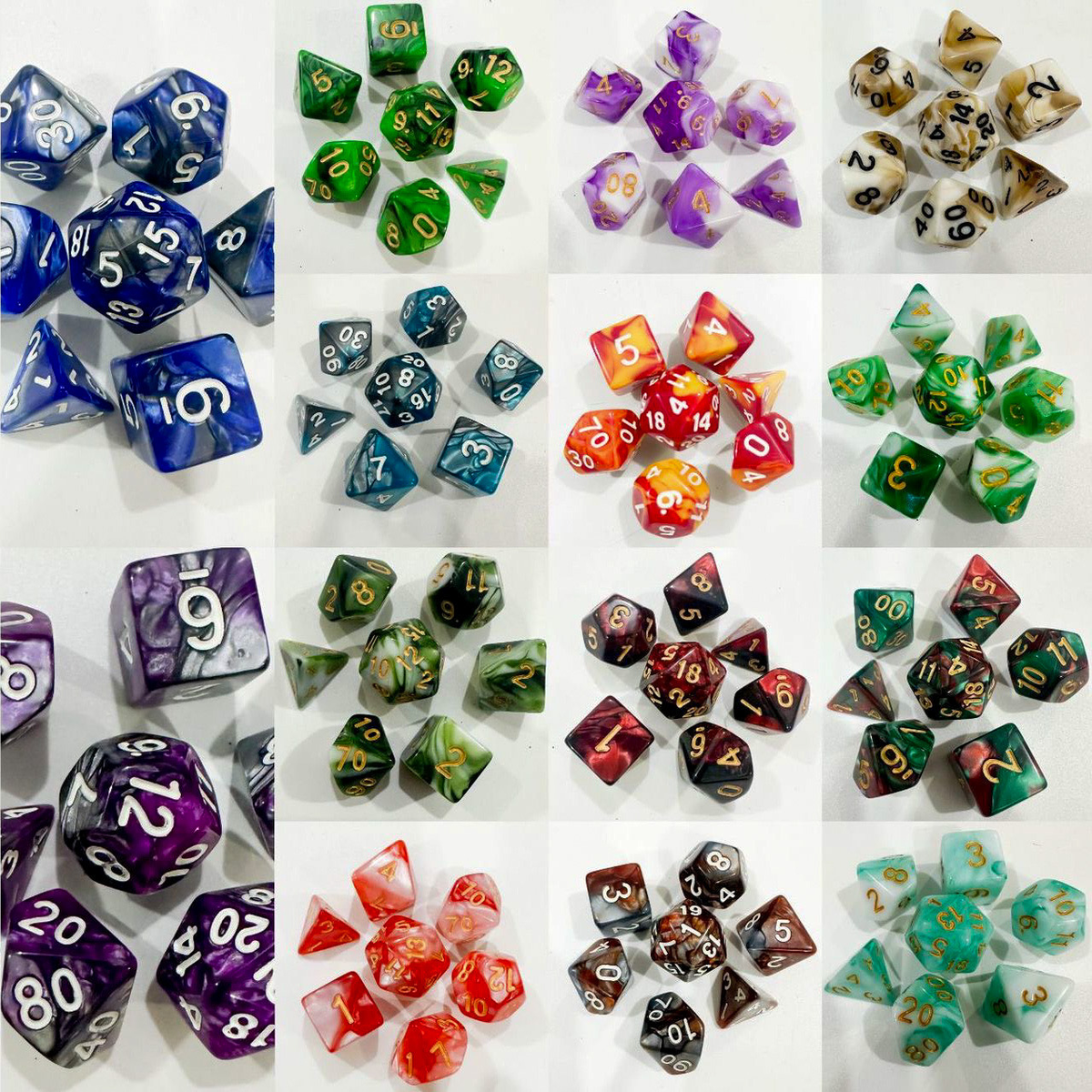 7-Piece Pearlescent Acrylic Polyhedral Dice Set with Square Corners