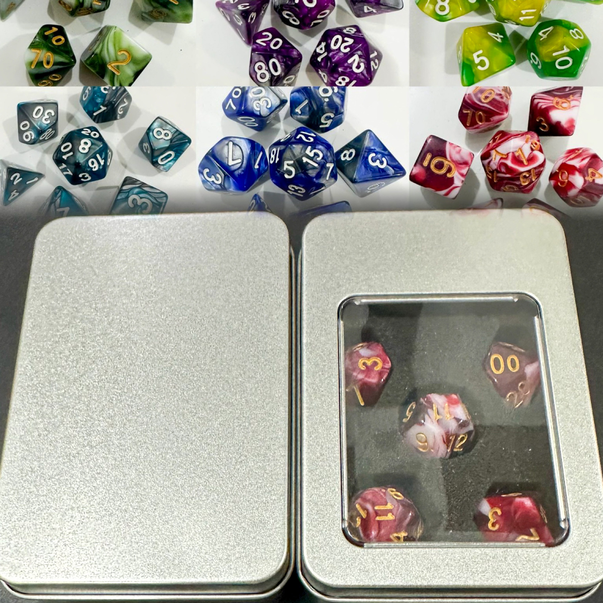 7-Piece Pearlescent Acrylic Polyhedral Dice Set with Square Corners